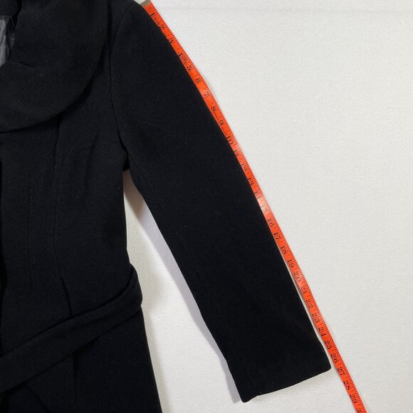 Calvin Klein Wool Blend Belted Tailored Black Coat Collared Knee Length Size 12 - Picture 11 of 16